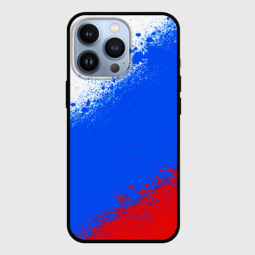 Чехол iPhone 13 Pro Флаг России - триколор / 3D-Черный – фото 1