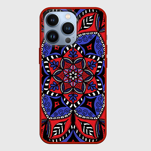Чехол iPhone 13 Pro Мандала в цветах триколора / 3D-Красный – фото 1