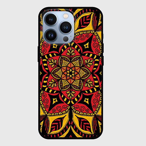 Чехол iPhone 13 Pro Мандала в стиле хохломы / 3D-Черный – фото 1