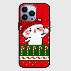 Чехол для iPhone 13 Pro Белый котик - игра в снежки, цвет: 3D-черный