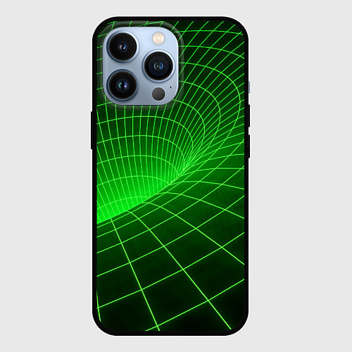 Чехол iPhone 13 Pro Зелёная неоновая чёрная дыра / 3D-Черный – фото 1