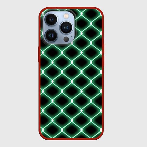 Чехол iPhone 13 Pro Зелёная неоновая сетка / 3D-Красный – фото 1