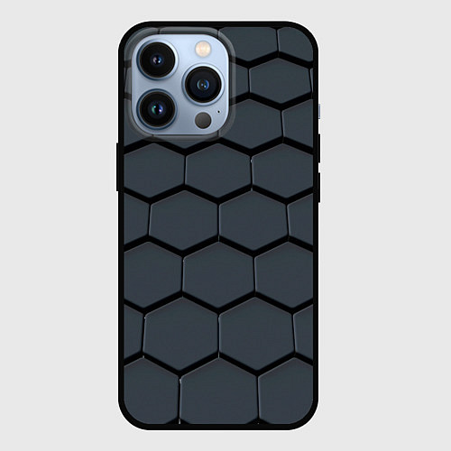 Чехол iPhone 13 Pro Металлическая серая броня / 3D-Черный – фото 1