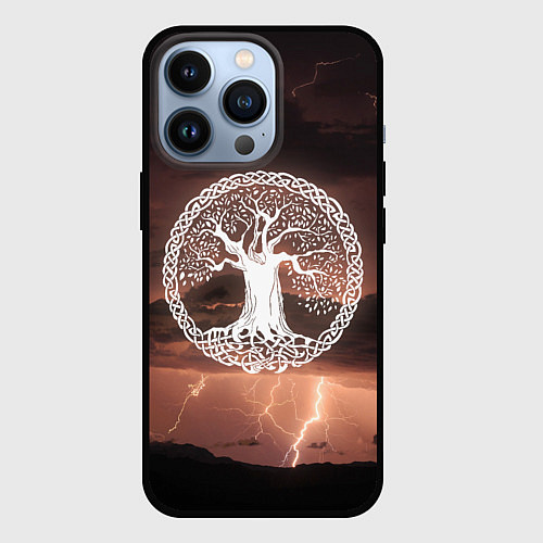 Чехол iPhone 13 Pro Yggdrasil white rune / 3D-Черный – фото 1