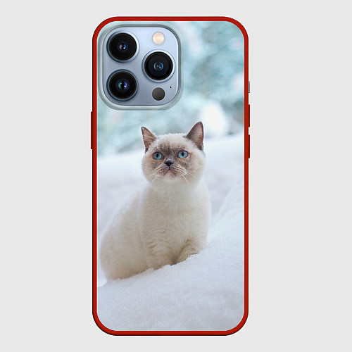 Чехол iPhone 13 Pro Милая кошечка встречает свой Новый Год / 3D-Красный – фото 1