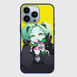 Чехол для iPhone 13 Pro Ребекка пьет коктель - Cyberpunk, цвет: 3D-тёмно-синий