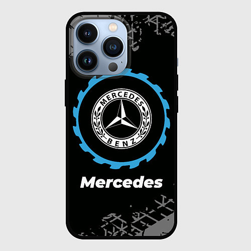 Чехол iPhone 13 Pro Mercedes в стиле Top Gear со следами шин на фоне / 3D-Черный – фото 1