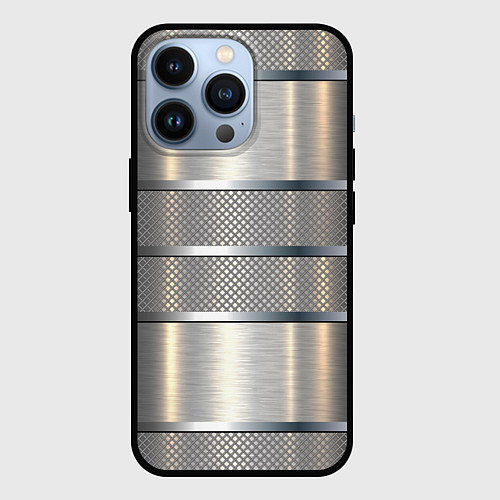 Чехол iPhone 13 Pro Металлические полосы - текстура алюминия / 3D-Черный – фото 1