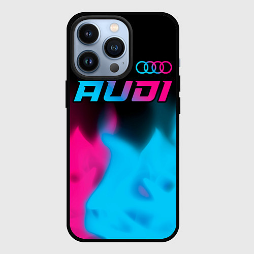 Чехол iPhone 13 Pro Audi - neon gradient: символ сверху / 3D-Черный – фото 1