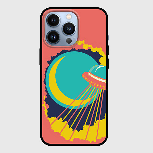 Чехол iPhone 13 Pro Летающая тарелка в небе ретро футуризм / 3D-Черный – фото 1