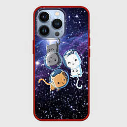 Чехол для iPhone 13 Pro Три котика в открытом космосе, цвет: 3D-красный
