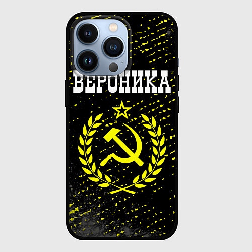 Чехол iPhone 13 Pro Вероника и желтый символ СССР со звездой / 3D-Черный – фото 1