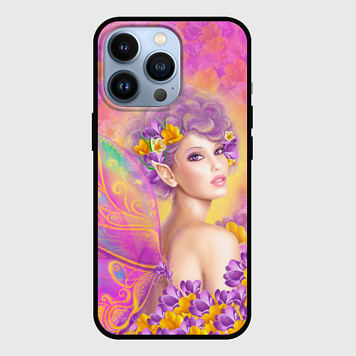 Чехол iPhone 13 Pro Розовая фея бабочка / 3D-Черный – фото 1