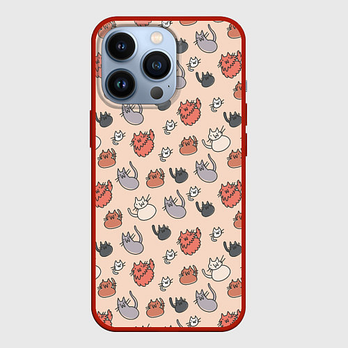Чехол iPhone 13 Pro Коты рисованные / 3D-Красный – фото 1
