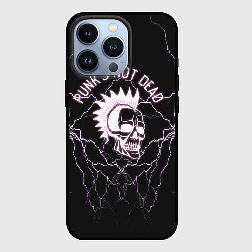 Чехол iPhone 13 Pro Punks not dead череп и молнии / 3D-Черный – фото 1