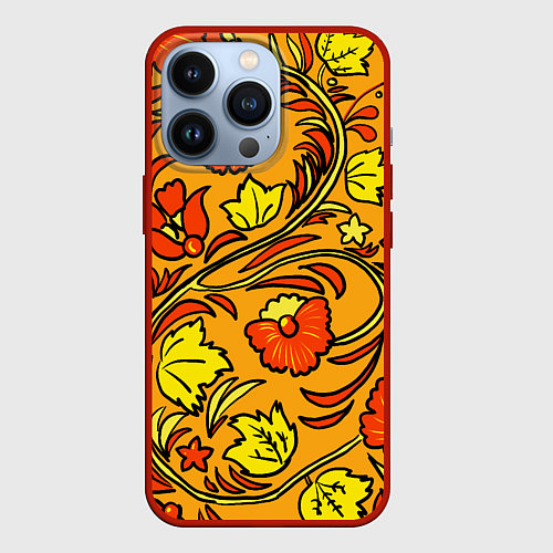 Чехол iPhone 13 Pro Хохлома золотой фон / 3D-Красный – фото 1