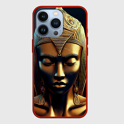 Чехол iPhone 13 Pro Нейросеть - золотая статуя египетской царицы / 3D-Красный – фото 1