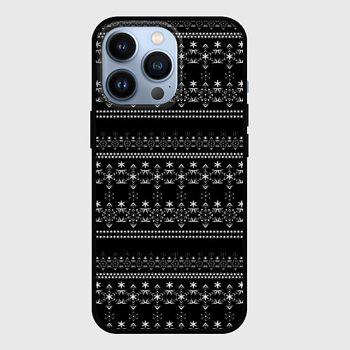 Чехол iPhone 13 Pro Черно-белый зимний орнамент Scandinavian winter / 3D-Черный – фото 1