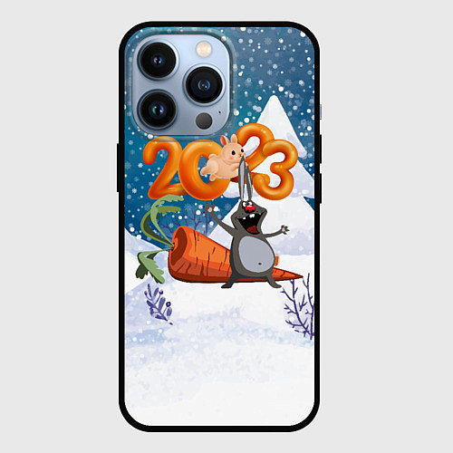 Чехол iPhone 13 Pro 2023 заяц с большой морковкой / 3D-Черный – фото 1