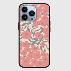 Чехол для iPhone 13 Pro Узор из красных цветов, цвет: 3D-черный