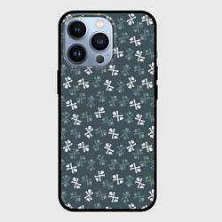 Чехол для iPhone 13 Pro Череп и кости штрихованные, цвет: 3D-черный