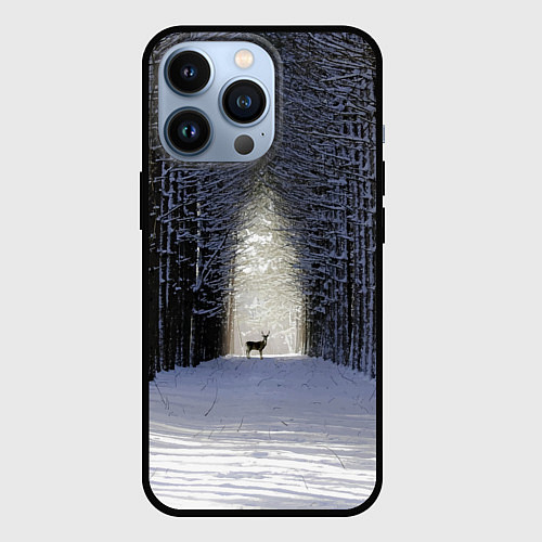 Чехол iPhone 13 Pro Олень в зимнем лесу / 3D-Черный – фото 1