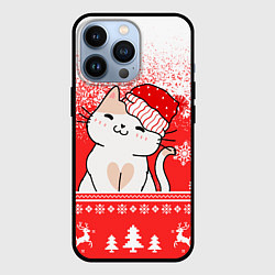 Чехол для iPhone 13 Pro Новогодний милый котик, цвет: 3D-черный