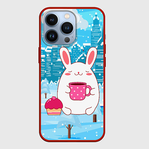 Чехол iPhone 13 Pro Зайчик и кексик / 3D-Красный – фото 1