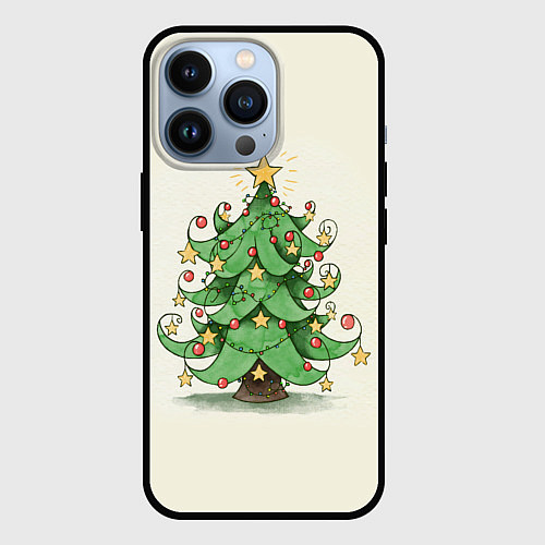 Чехол iPhone 13 Pro Новогодняя нарядная елочка / 3D-Черный – фото 1