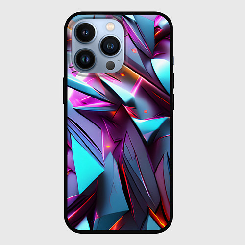 Чехол iPhone 13 Pro Осколки голубовато-металлические / 3D-Черный – фото 1