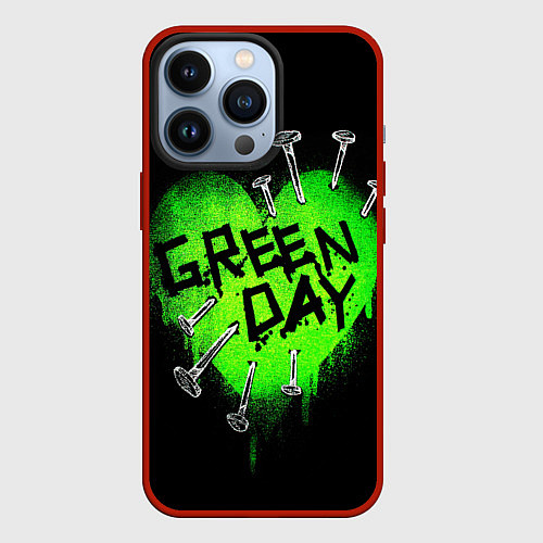 Чехол iPhone 13 Pro Green day heart nails / 3D-Красный – фото 1