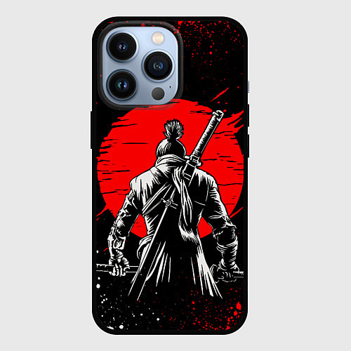 Чехол iPhone 13 Pro Самурай - красное солнце / 3D-Черный – фото 1