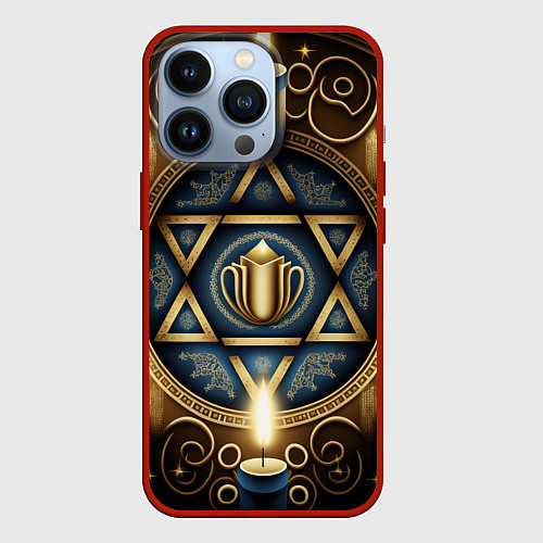 Чехол iPhone 13 Pro Ханука праздник огней / 3D-Красный – фото 1