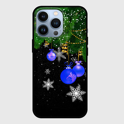 Чехол iPhone 13 Pro Новогодние шарики / 3D-Черный – фото 1