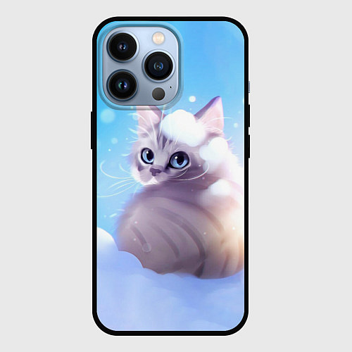 Чехол iPhone 13 Pro Заснеженный котик / 3D-Черный – фото 1