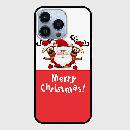 Чехол iPhone 13 Pro Дед Мороз с оленями / 3D-Черный – фото 1