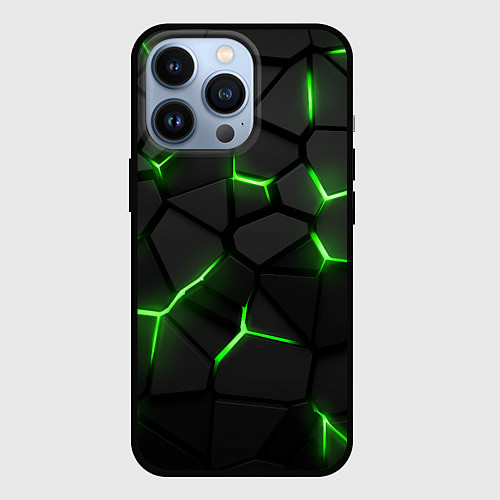 Чехол iPhone 13 Pro Green neon steel / 3D-Черный – фото 1