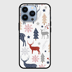 Чехол iPhone 13 Pro Олени в новогоднем лесу