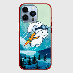 Чехол для iPhone 13 Pro Заяц на реактивной морковке, цвет: 3D-красный