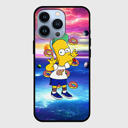 Чехол iPhone 13 Pro Барт Симпсон с пончиками в космическом пространств