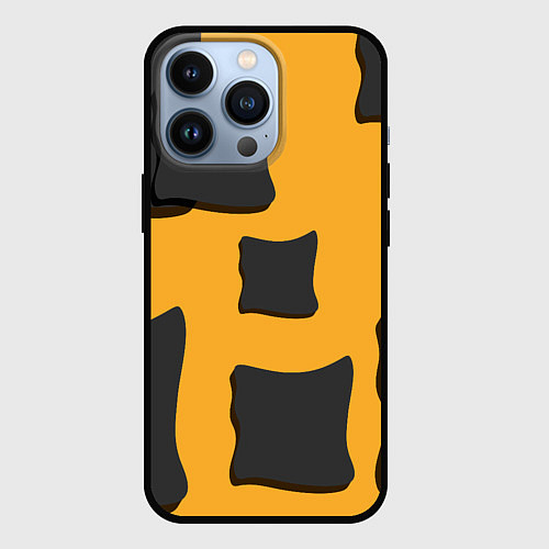 Чехол iPhone 13 Pro Оранжевая абстракция и тёмные фигуры / 3D-Черный – фото 1