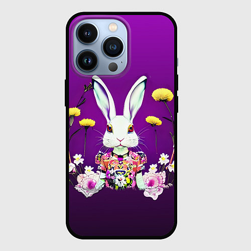 Чехол iPhone 13 Pro Кролик с одуванчиками / 3D-Черный – фото 1
