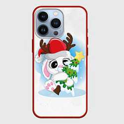 Чехол для iPhone 13 Pro Зайка с ёлочкой, цвет: 3D-красный