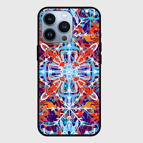 Чехол iPhone 13 Pro Яркий зимний разноцветный / 3D-Черный – фото 1