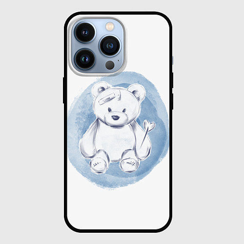 Чехол iPhone 13 Pro Игрушечный мишка на акварельном голубом фоне / 3D-Черный – фото 1