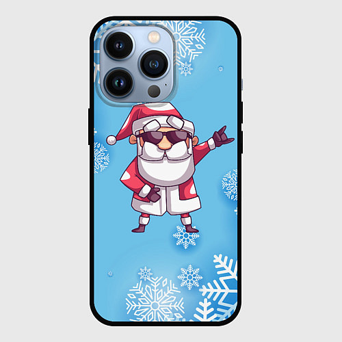 Чехол iPhone 13 Pro Крутой Дед Мороз - снежинки / 3D-Черный – фото 1