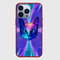 Чехол для iPhone 13 Pro Яркий неоновый портрет кота, цвет: 3D-красный