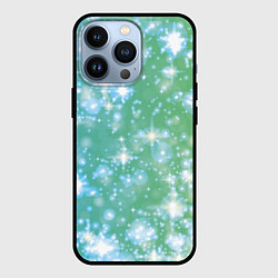 Чехол для iPhone 13 Pro Сияющие серебряные блестки на зелено-голубом фоне, цвет: 3D-черный
