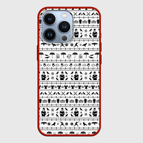 Чехол iPhone 13 Pro Black pattern Wednesday Addams / 3D-Красный – фото 1