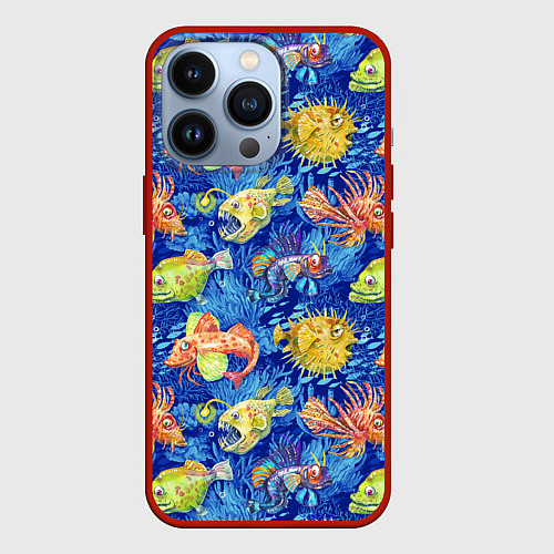 Чехол iPhone 13 Pro Большие акварельные рыбы / 3D-Красный – фото 1